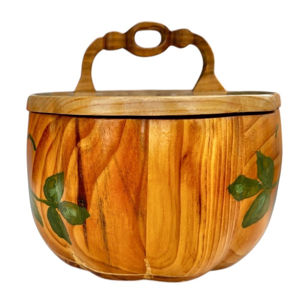 Don Bacigalup Handcrafted Wooden Lidded Bowl Felt Lining & Leaf Design Marked